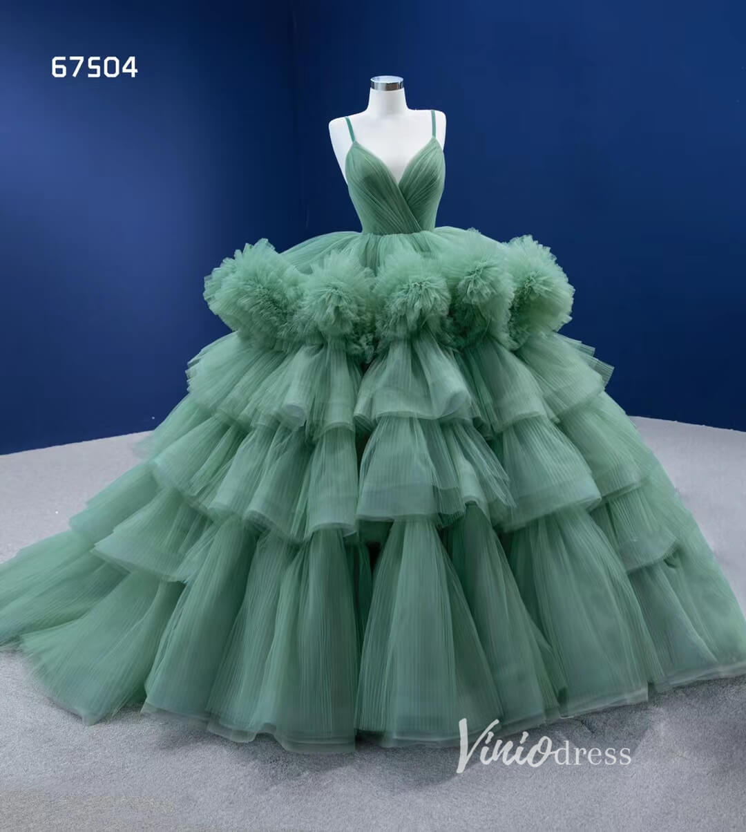 Luxury Layered Pageant Ball Gown Wedding Dress Spaghetti Strap 67504-Quinceanera Dresses-Viniodress-Viniodress