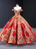 Luxury Red Couture Prom Dresses Gold Princess Quinceanera Dress 67026 viniodress