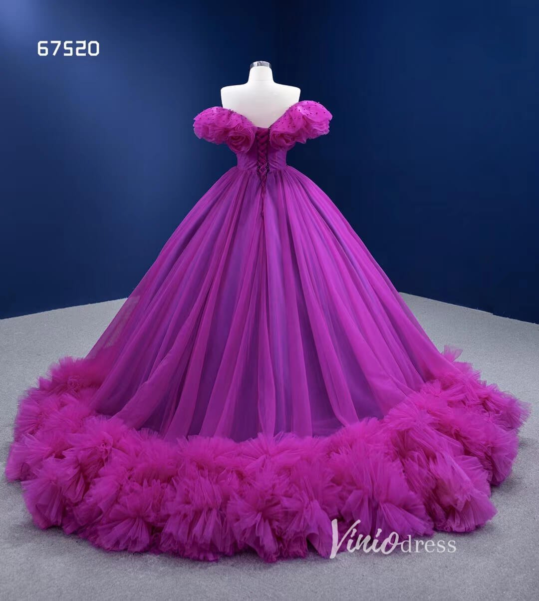 Magenta Cinderella Ball Gown Off the Shoulder Quince Dress 67520-Quinceanera Dresses 2025 -Viniodress-Magenta-Custom Size-