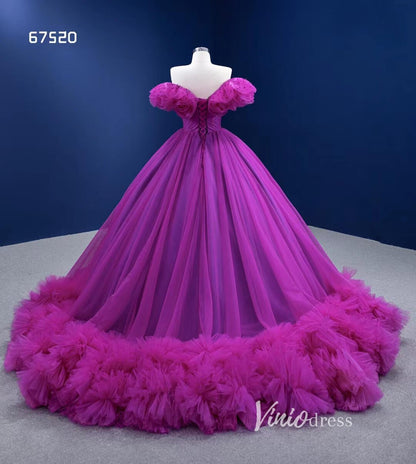 Magenta Cinderella Ball Gown Off the Shoulder Quince Dress 67520-Quinceanera Dresses 2025 -Viniodress-Magenta-Custom Size-