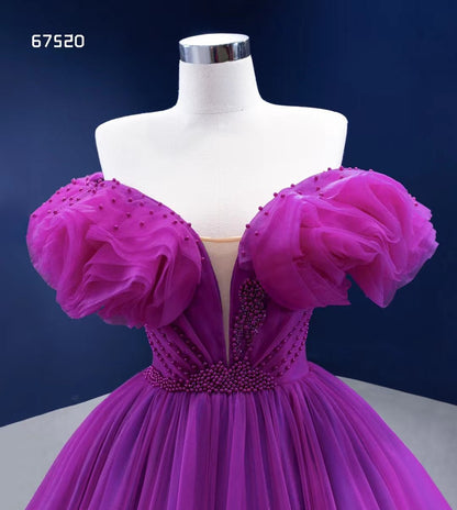 Magenta Cinderella Ball Gown Off the Shoulder Quince Dress 67520-Quinceanera Dresses 2025 -Viniodress-Magenta-Custom Size-