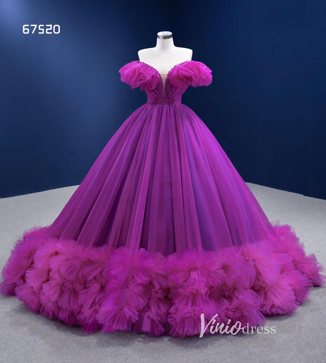 Magenta Cinderella Ball Gown Off the Shoulder Quince Dress 67520-Quinceanera Dresses-Viniodress-Viniodress