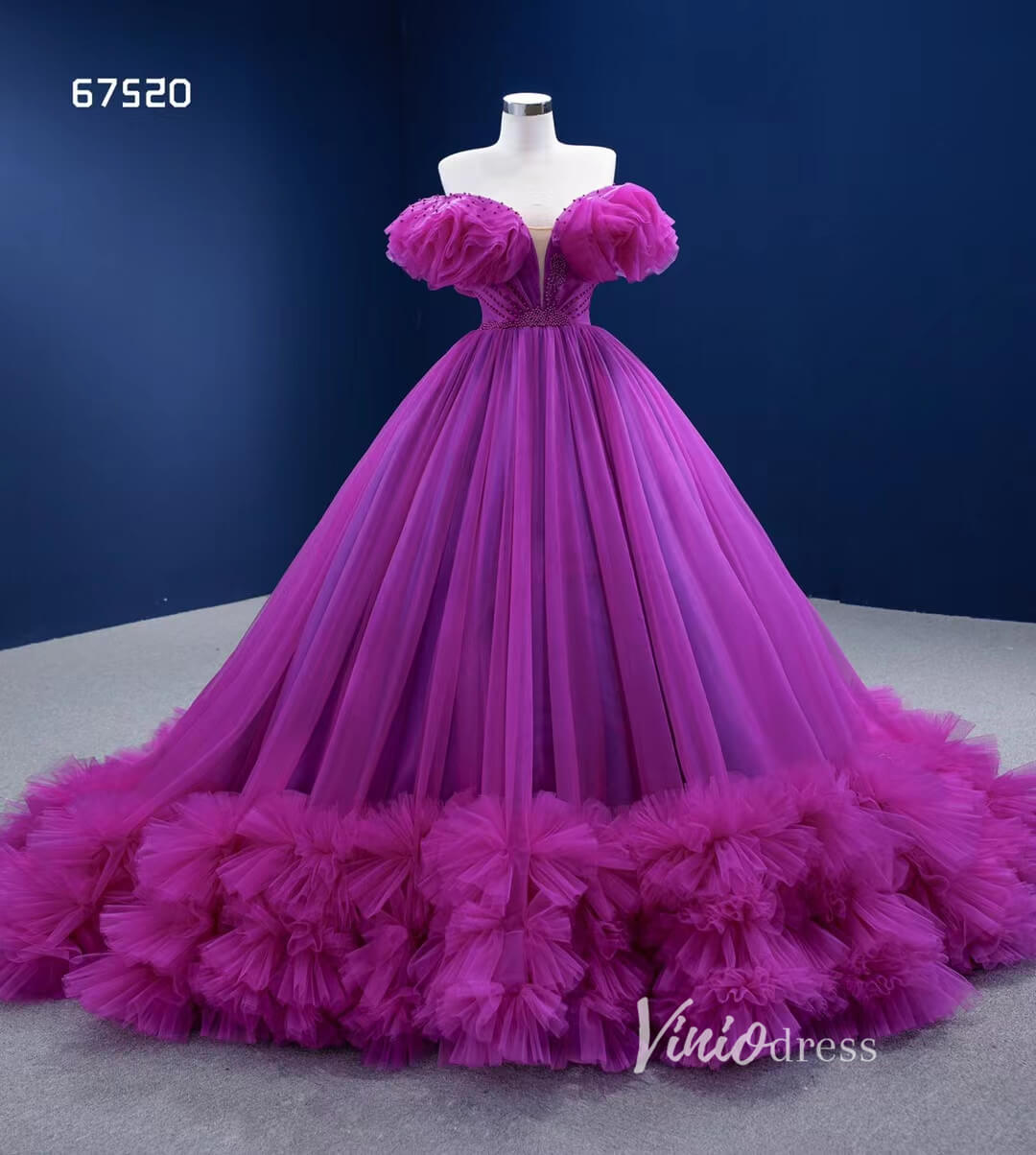 Magenta Cinderella Ball Gown Off the Shoulder Quince Dress 67520-Quinceanera Dresses-Viniodress-Viniodress