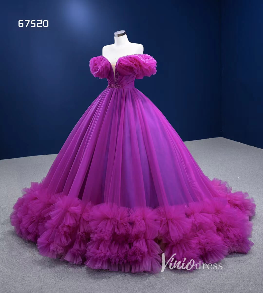 Magenta Cinderella Ball Gown Off the Shoulder Quince Dress 67520-Quinceanera Dresses-Viniodress-Viniodress