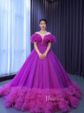 Magenta Cinderella Ball Gown Off the Shoulder Quince Dress 67520