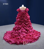 Magenta Ruffle Prom Dress High Low Pageant Dress 67565-wedding dresses-Viniodress-Viniodress