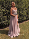 Mauve Chiffon Prom Dress Spagehtti Strap Evening Dress FD2732
