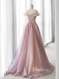 Mauve Sparkly Tulle Prom Dresses Off the Shoulder Formal Gown FD3415-prom dresses-Viniodress-Viniodress