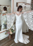 Mermaid Minimalist Wedding Dresses with Detachable Lace Cape Sleeves VW1466-wedding dresses-Viniodress-Viniodress