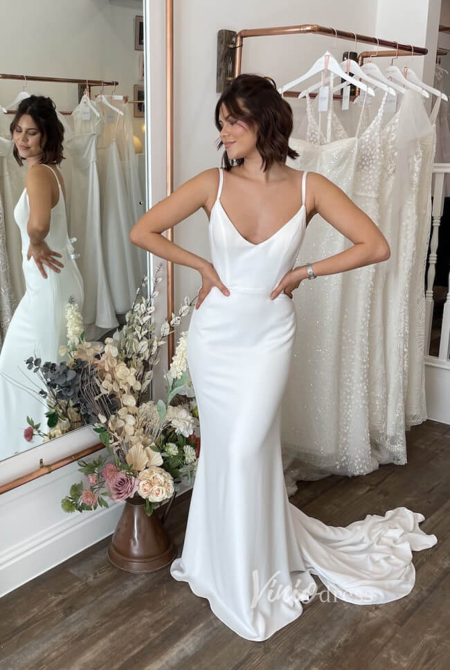 Mermaid Minimalist Wedding Dresses with Detachable Lace Cape Sleeves VW1466-wedding dresses-Viniodress-Viniodress