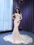 Mermaid Pearl Wedding Dresses Open Back 67445