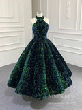 Midi Cocktail Dresses for Women Shiny Green Prom Dress 66991