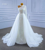 Mock Neck Pearl Beaded Overskirt Wedding Dresses 67345-wedding dresses-Viniodress-Viniodress