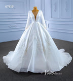 Modest Dubai Satin Wedding Dress Beaded Long Sleeve Ball Gown 67513