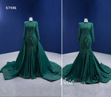 Modest Emerald Green Mermaid Wedding Dresses with Sleeves 67496-prom dresses-Viniodress-Viniodress