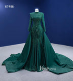 Modest Emerald Green Mermaid Wedding Dresses with Sleeves 67496-prom dresses-Viniodress-Viniodress