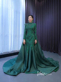 Modest Emerald Green Mermaid Wedding Dresses with Sleeves 67496