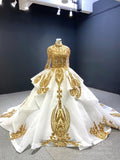 Modest Gold Long Sleeve Gown Wedding Dresses 67024 High Neck