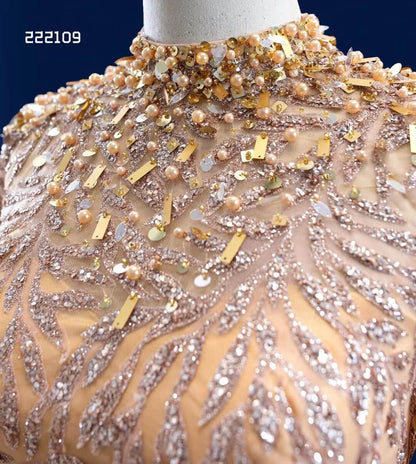 Modest Gold Mermaid Wedding Dress High Neck Long Sleeve Pageant Dress 222109-wedding dresses 2025 -Viniodress-Gold-Custom Size-