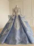 Modest High Neck Dubai Wedding Dress Dusty Blue Ball Gowns 51009 viniodress