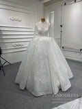 Modest High Neck Pearl Wedding Dresses with Sleeves 67265 VINIODRESS