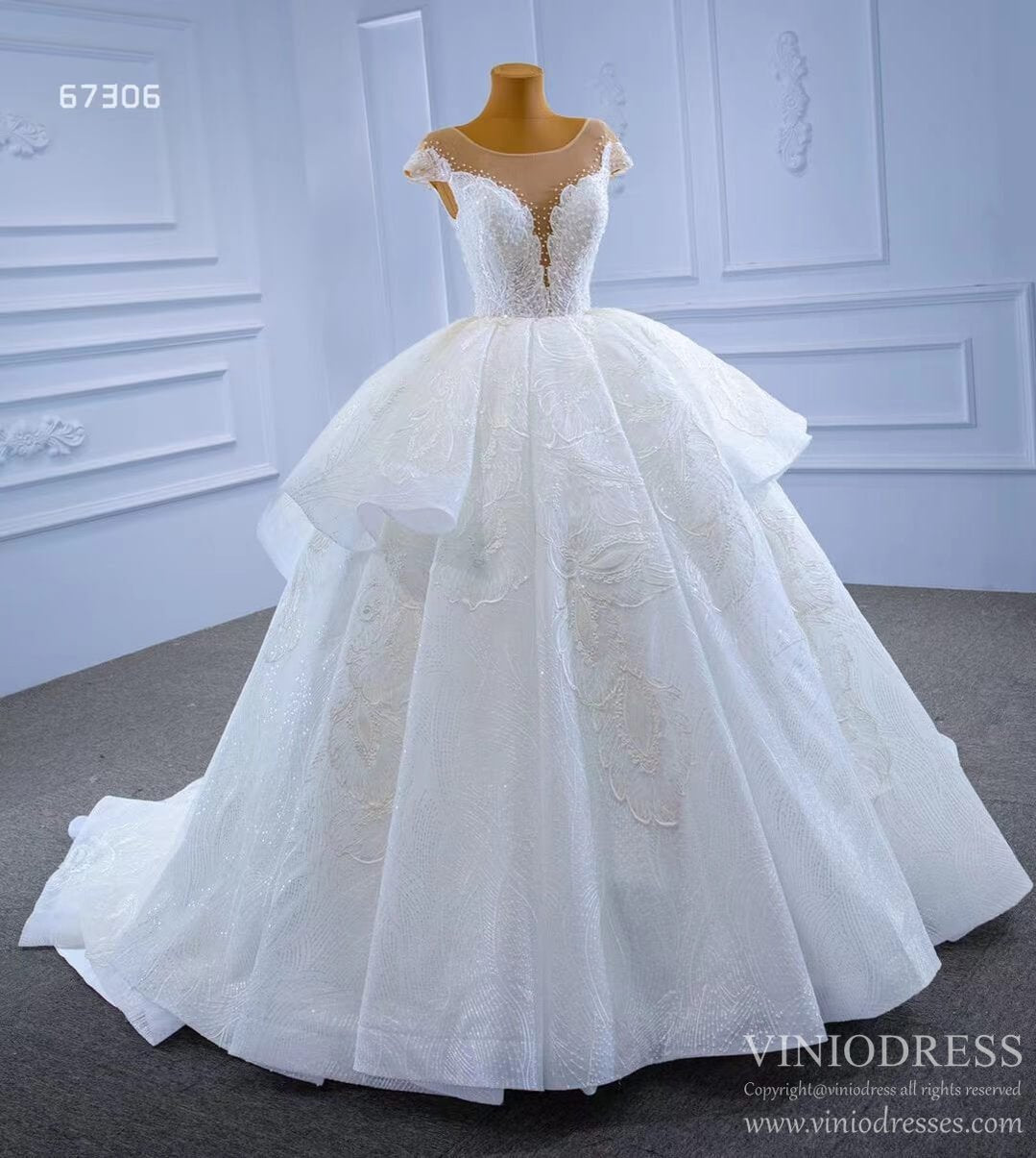 Modest Lace Ball Gown Wedding Dresses Viniodress 67306-wedding dresses-Viniodress-Viniodress