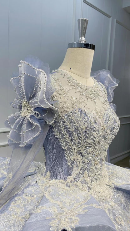 Modest Long Sleeve Wedding Dress Dusty Blue Ball Gowns 510092 viniodress-Quinceanera Dresses 2025 -Viniodress-Dusty Blue-US 2-