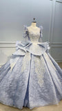 Modest Long Sleeve Wedding Dress Dusty Blue Ball Gowns 510092 viniodress