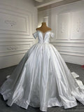 Modest Pearl Satin Wedding Gown 67240 viniodress
