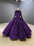 Modest Purple Wedding Gown High Neck 66991 Long Sleeve