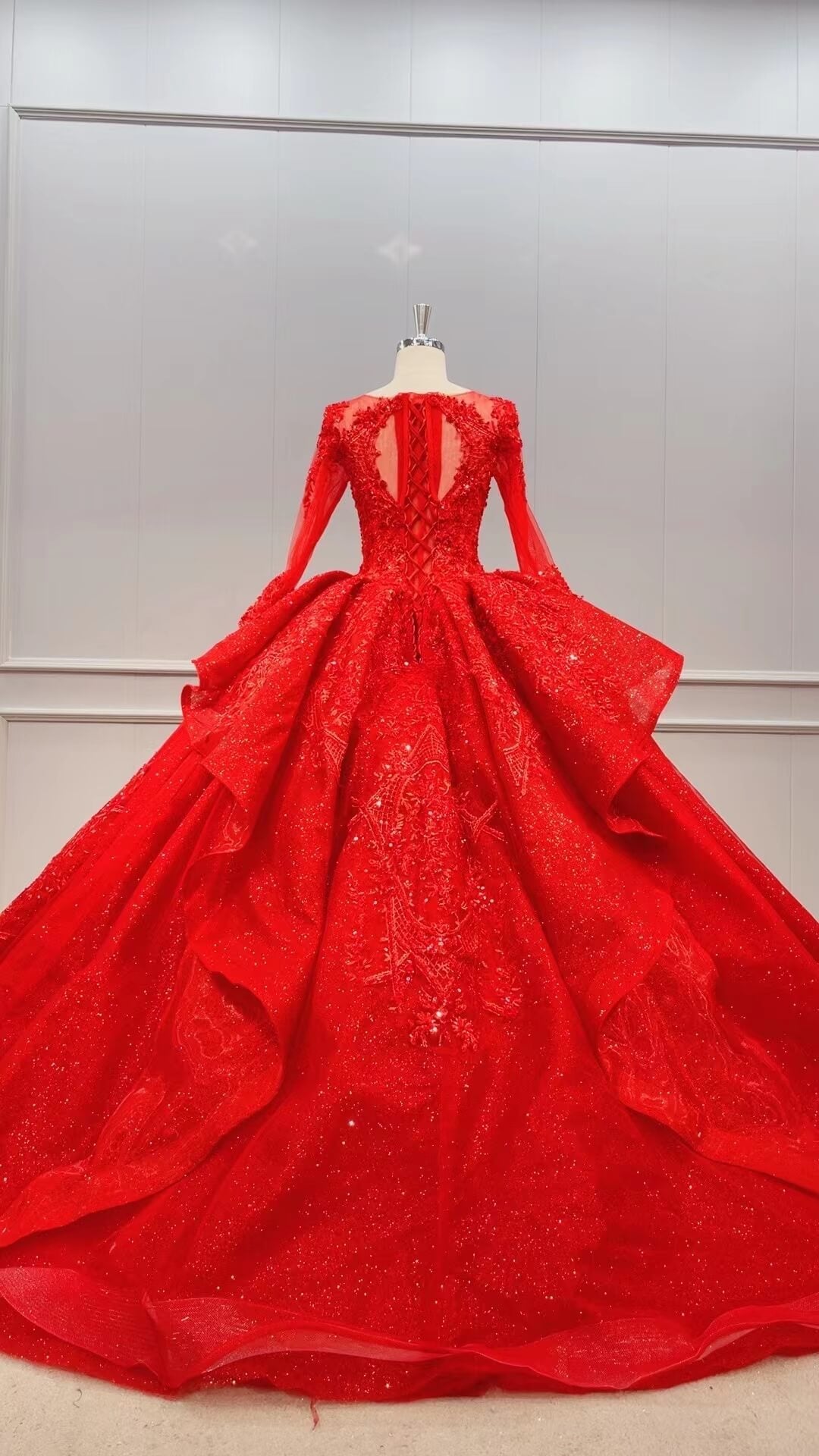 Modest Red Wedding Gowns with Long Sleeves 51012-Quinceanera Dresses-Viniodress-Viniodress