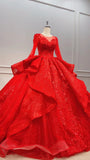 Modest Red Wedding Gowns with Long Sleeves 51012
