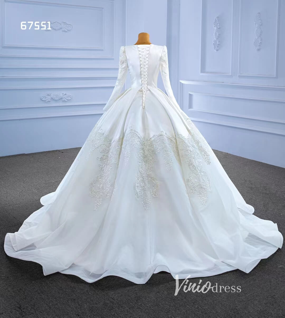 Modest Wedding Dresses Long Sleeve Ball Gown 67551-wedding dresses 2025 -Viniodress-Ivory-Custom Size-