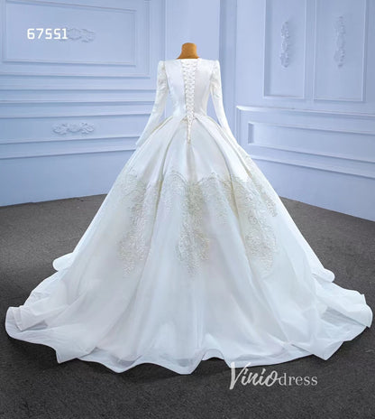 Modest Wedding Dresses Long Sleeve Ball Gown 67551-wedding dresses 2025 -Viniodress-Ivory-Custom Size-