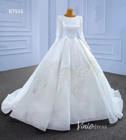 Modest Wedding Dresses Long Sleeve Ball Gown 67551-wedding dresses 2025 -Viniodress-Ivory-Custom Size-
