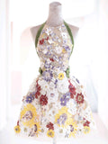 Multi-colored 3D Flower Short Prom Dress Halter Homecoming Dresses FD2900F