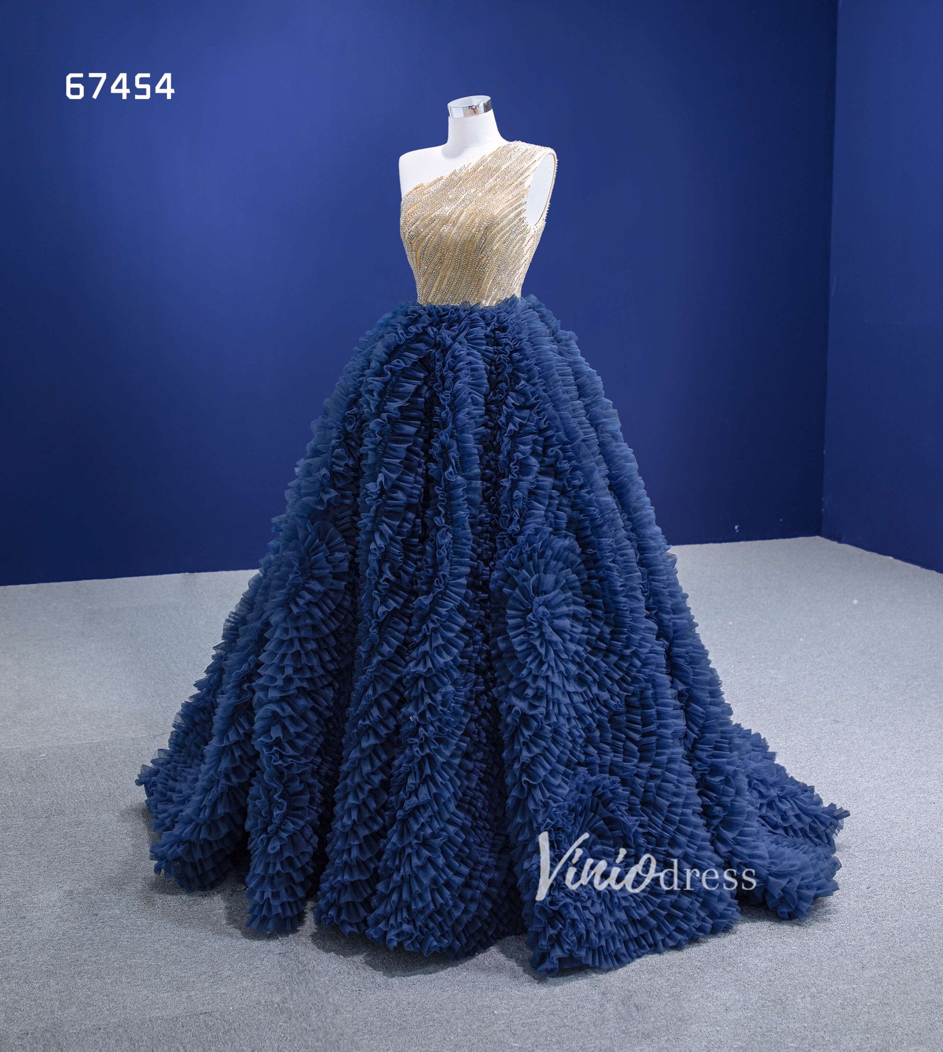 Navy Blue Sweet 16 Ball Gown One Shoulder Ruffle Quince Dresses 67454 Viniodress Navy Blue Sweet 16 Ball Gown One Shoulder Ruffle Quince Dresses 67454 Viniodress