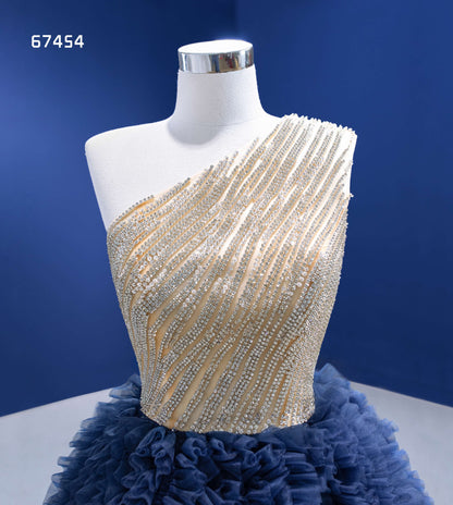 Navy Blue Sweet 16 Ball Gown One Shoulder Ruffle Quince Dresses 67454-Quinceanera Dresses 2025 -Viniodress-Navy Blue-Custom Size-