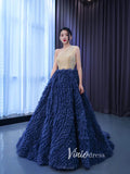 Navy Blue Sweet 16 Ball Gown One Shoulder Ruffle Quince Dresses 67454