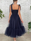 Navy Blue Tulle Prom Dresses Mid-Length Evening Dress FD3186-prom dresses-Viniodress-Viniodress