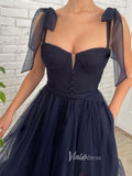 Navy Blue Tulle Prom Dresses Mid-Length Evening Dress FD3186-prom dresses-Viniodress-Viniodress