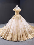 New Off the Shoulder Gold Wedding Dresses Luxury Debut Dress 67013 viniodress