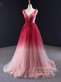 New Ombre Red Long Prom Dresses Beaded Formal Dress FD1994