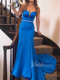 Ocean Blue Mermaid Prom Dresses Spaghetti Strap Evening Dress FD1569