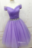 Off Shoulder Beaded Lilac Tulle Homecoming Dresses SD1394