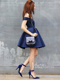 Off Shoulder Navy Blue Homecoming Dresses Short SD1093-homecoming dresses-Viniodress-Viniodress