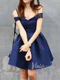 Off Shoulder Navy Blue Homecoming Dresses Short SD1093-homecoming dresses-Viniodress-Viniodress