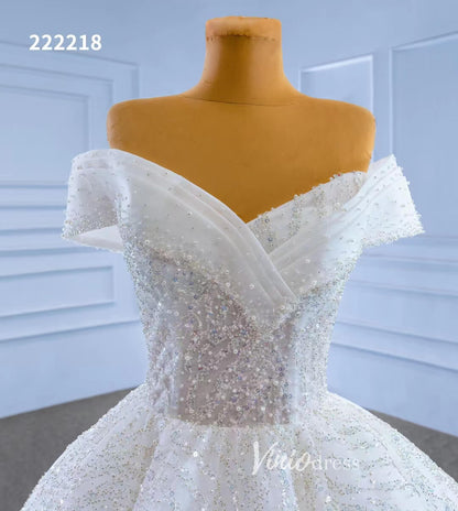 Off the Shoulder Ball Gown Wedding Dresses 222218-wedding dresses 2025 -Viniodress-Ivory-Custom Size-