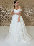 Off the Shoulder Bell Orchid Lace Wedding Dresses VW2113