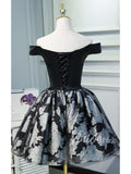 Off the Shoulder Black Floral Homecoming Dresses SD1012-homecoming dresses-Viniodress-Viniodress